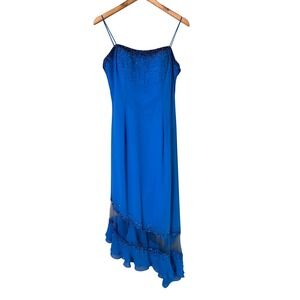 Princess Collection Blue Beaded Asymmetrical Ruffle Evening Gown Dress Womens 12
